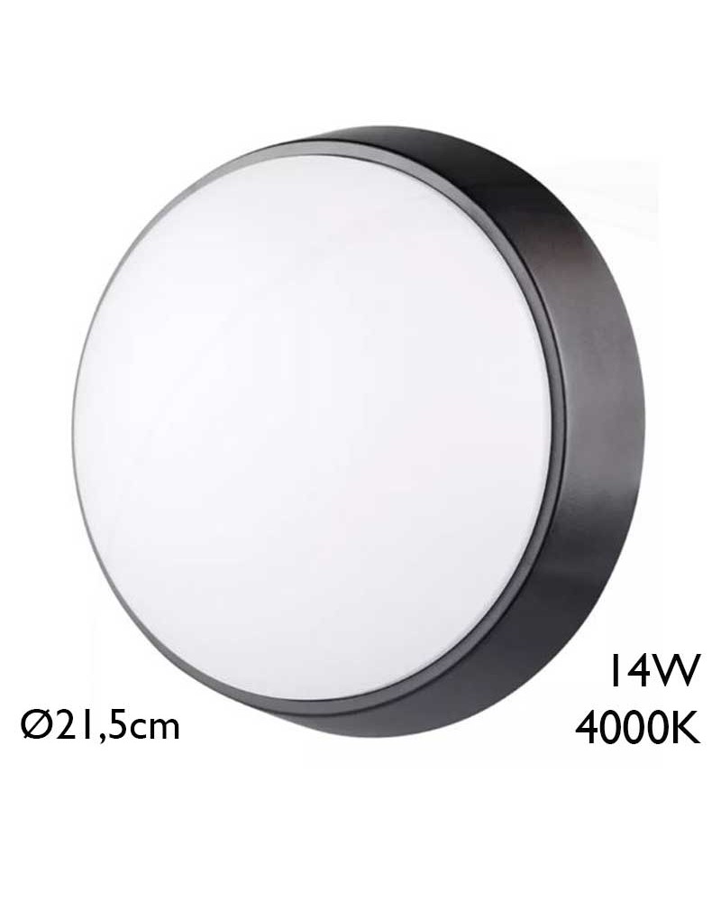 Round black outdoor wall light 21.5cm diameter LED 14W 4000K IP54