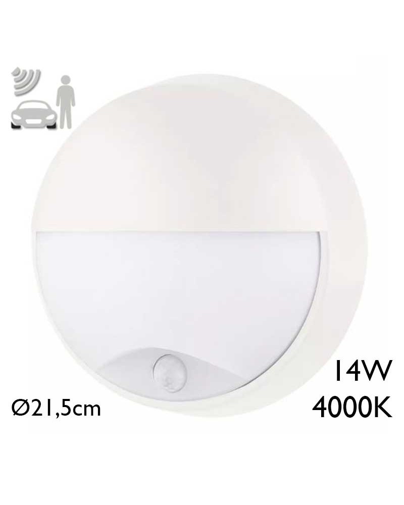 Round outdoor wall light 21.5cm diameter LED 14W 4000K IP54 with presence sensor