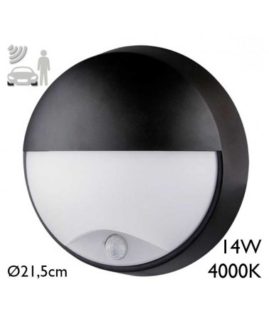 Round outdoor wall light 21.5cm diameter LED 14W 4000K IP54 with presence sensor