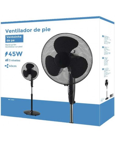 Black floor fan with circular base 45W adjustable height 110-130cm