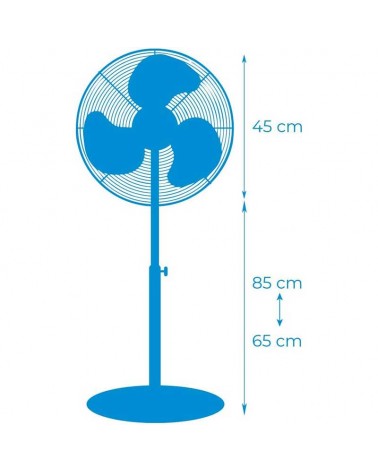 Black floor fan with circular base 45W adjustable height 110-130cm