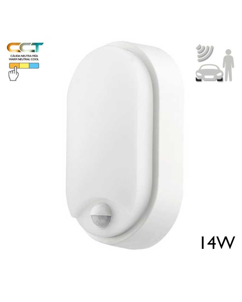 Aplique pared de exterior blanco ovalado 21cm de alto LED 14W 3000K/4000K/6000K IP65 SENSOR MOVIMIENTO