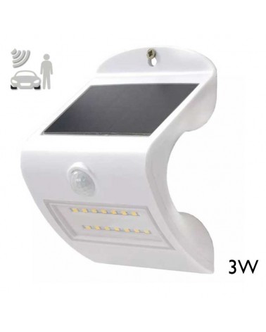 White SOLAR outdoor wall light 13.8cm high LED 3W 4000K IP65 with battery ON/OFF button with PRESENCE SENSOR