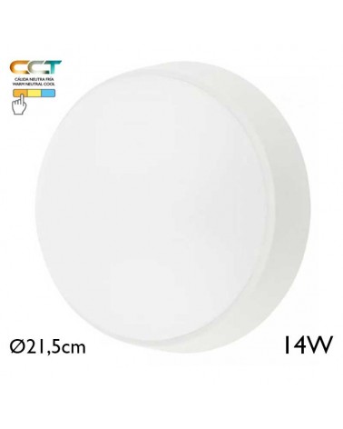 Round white outdoor wall light 21.5cm diameter LED 14W CCT 3000K/4000K/6000K IP65