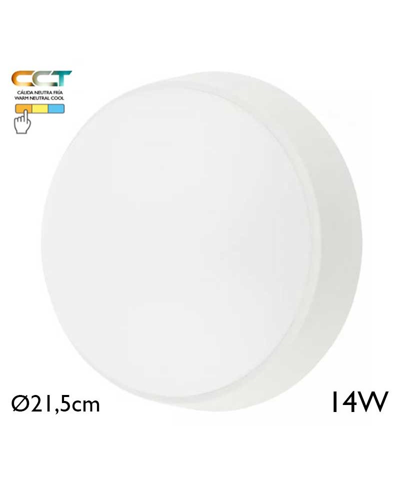 Aplique pared de exterior blanco redondo 21,5cm de diámetro LED 14W CCT 3000K/4000K/6000K IP65