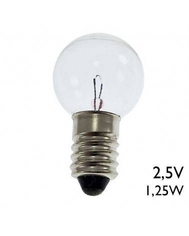 Mini spherical bulb 15x29mm 1.25W 2.5V E10 500mA
