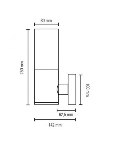 Aplique pared de exterior 25cm de alto de aluminio y ABS acabado negro E27 IP54