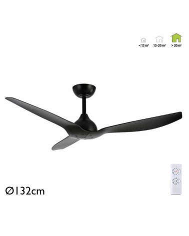 Ceiling fan without light black 3 blades Ø132cm programmable with 6 speeds