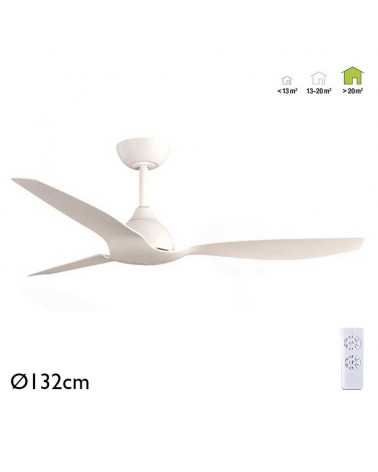 Ceiling fan without light white 3 blades Ø132cm programmable with 6 speeds