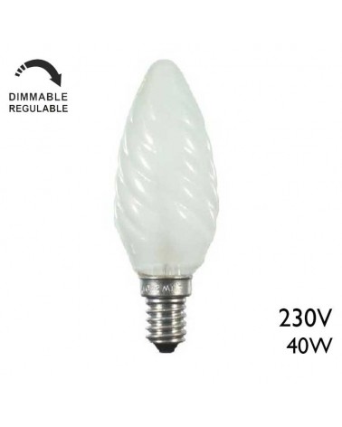 Matte curly candle shaped incandescent filament bulb 40W E14 230V