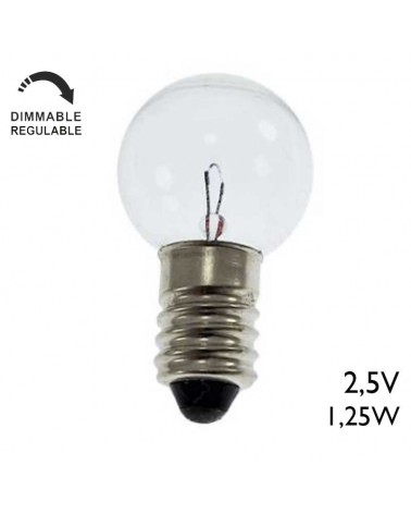 Bombilla esférica mini 15x29mm 1,25W 2,5V E10 500mA