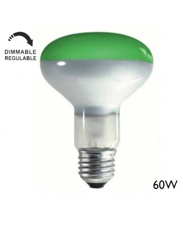 Bombilla reflectora R80 incandescente verde 60W 230V E27 80mm