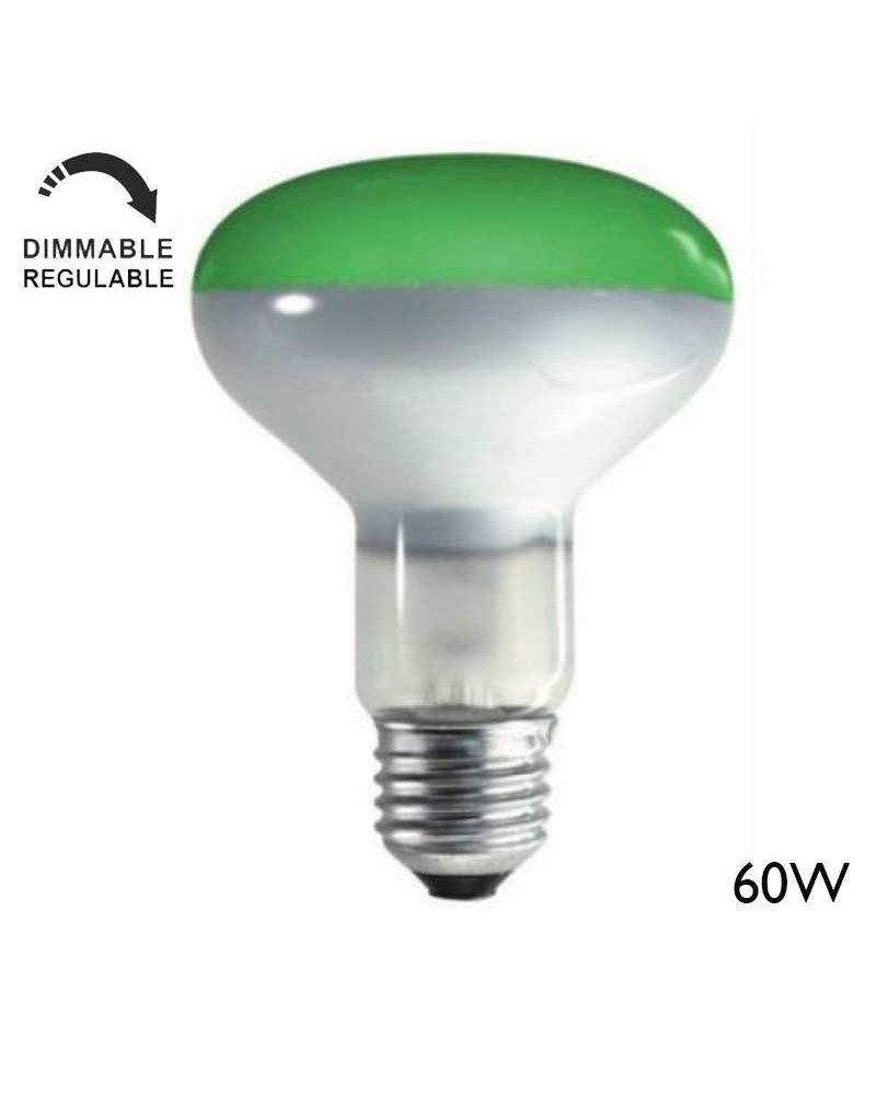 R80 green incandescent reflector bulb 60W 230V E27 80mm