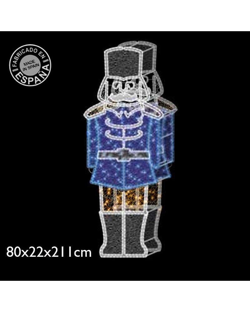 Figura Navideña 3D soldado luz cálida, blanca y azul 2,11 metros de alto con tapiz y PVC net IP65 baja tensión 24V