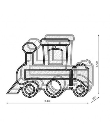 Figura Navideña 3D tren luz cálida, blanca y roja 2,43 metros de ancho con tapiz y PVC net IP65 baja tensión 24V