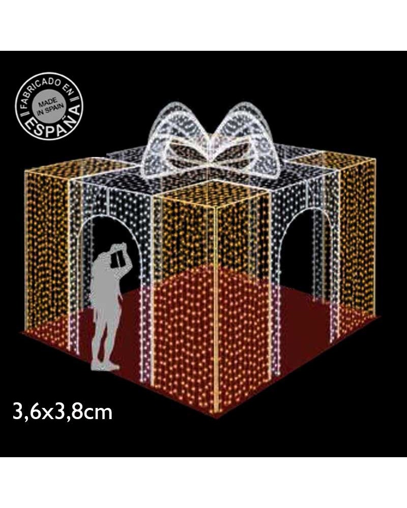 Caja de regalo LED intermitente 3D transitable 3,60x3,80 metros baja tensión 24V para exteriores