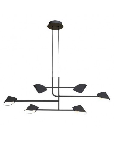 LED ceiling lamp 110cm wide with 6 aluminum and black iron lampshades 45W 3000K