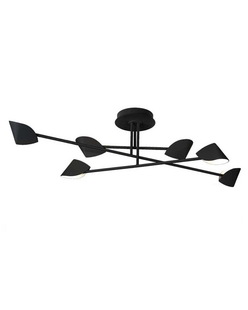 LED ceiling lamp 115cm wide with 6 aluminum and black iron lampshades 44.5W 3000K