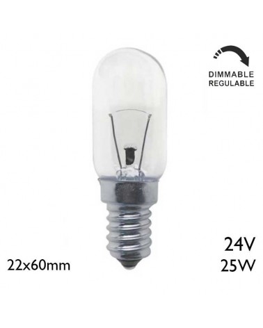 Clear incandescent tubular bulb 25W 24V E14 22x60mm