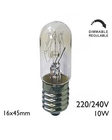 Bombilla tubular incandescente clara 10W 220/240V E14 16x45mm