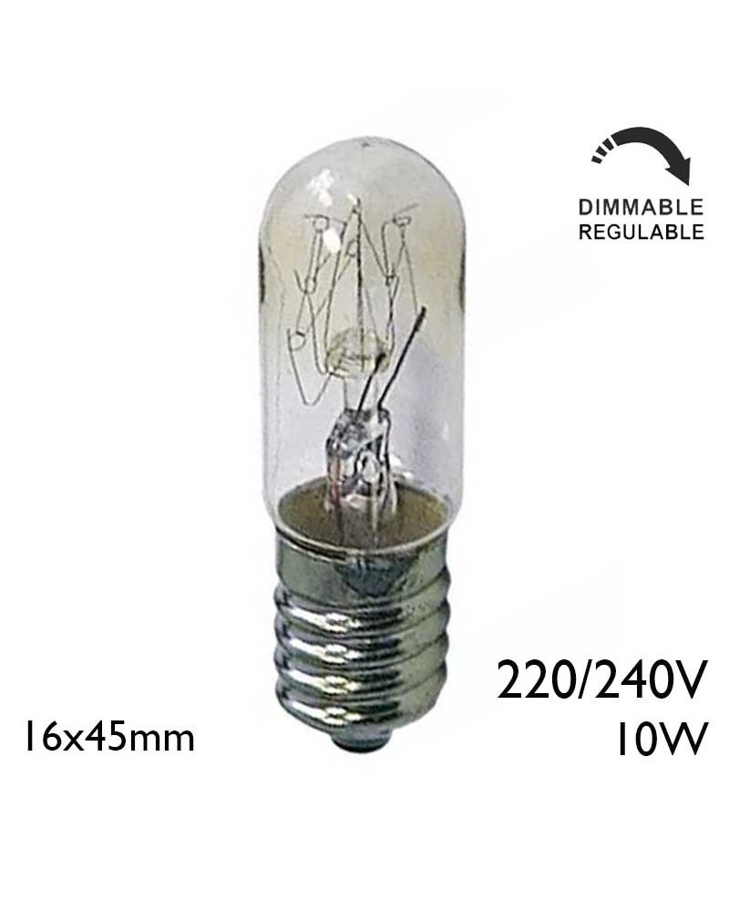 Bombilla tubular incandescente clara 10W 220/240V E14 16x45mm