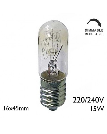 Bombilla tubular incandescente clara 15W 220/240V E14 16x45mm