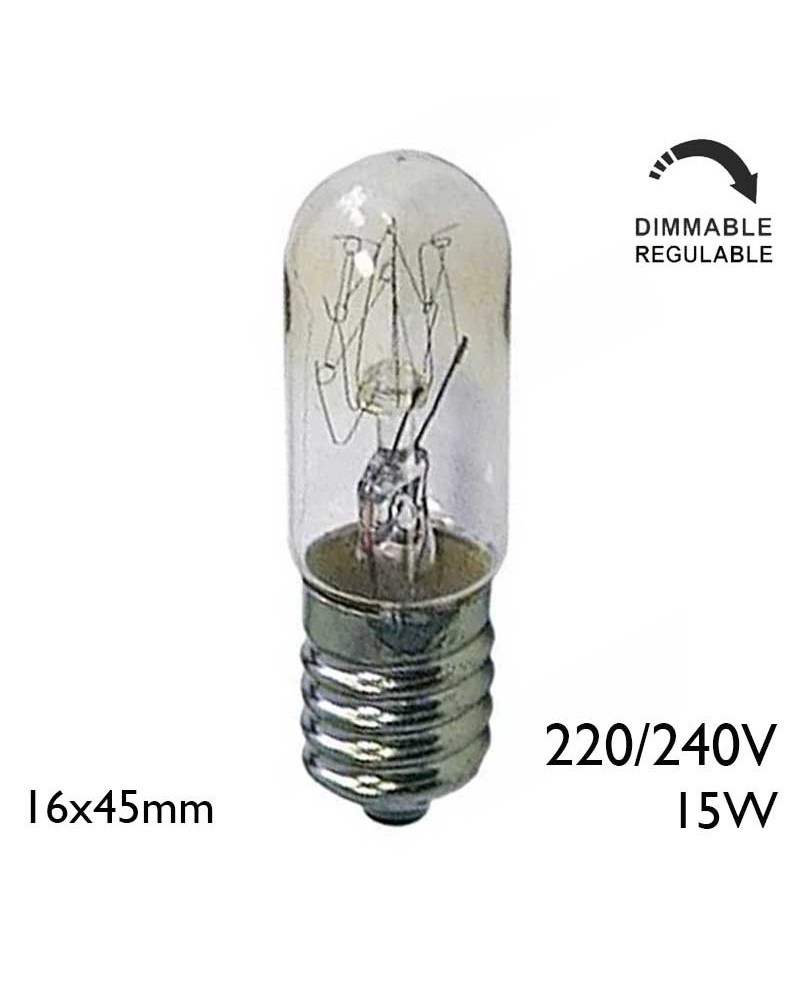 Bombilla tubular incandescente clara 15W 220/240V E14 16x45mm