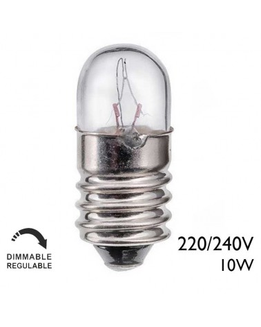 Clear incandescent tubular bulb 220/240V 10W E10 16x54mm