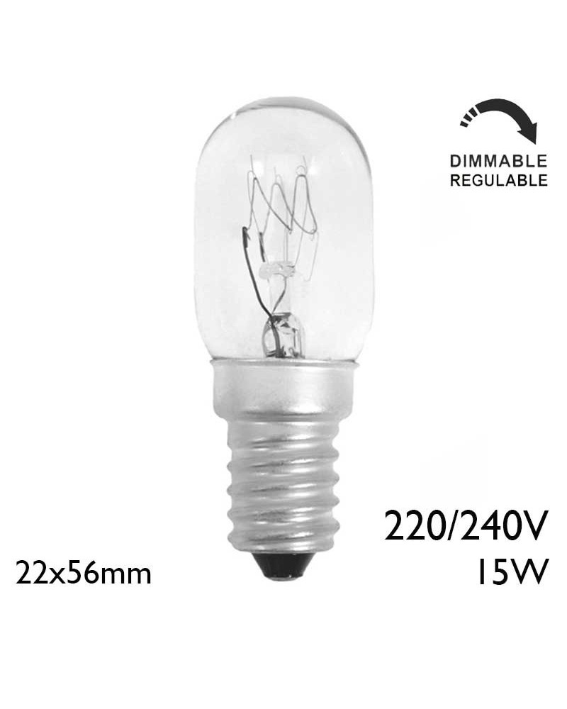 Bombilla tubular incandescente clara 15W 220/240V E14 22x56mm