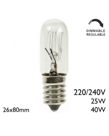 Bombilla tubular incandescente clara 220/240V E14 26x80mm