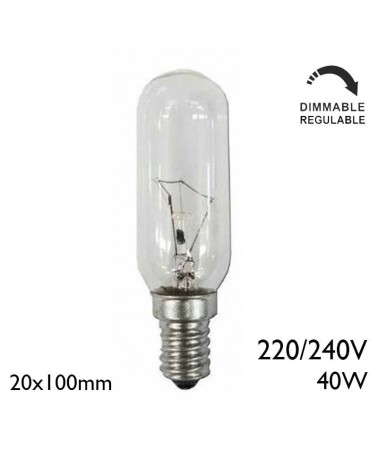 Bombilla tubular incandescente clara 40W 220/240V E14 20x100mm