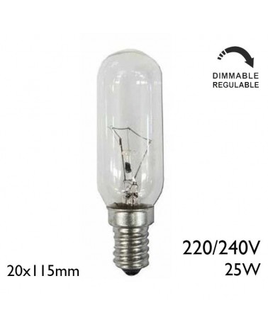 Bombilla tubular incandescente clara 25W 220/240V E14 20x115mm