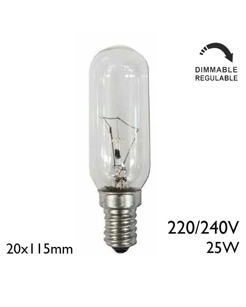 Bombilla tubular incandescente clara 25W 220/240V E14 20x115mm