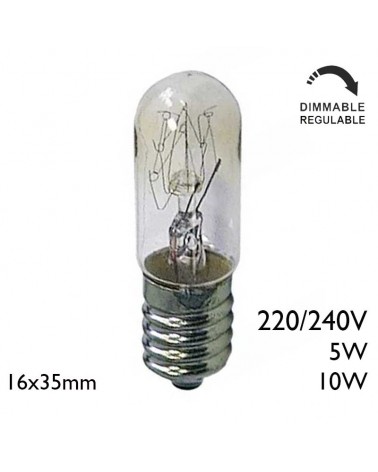 Bombilla tubular incandescente clara 16x35mm E14 220/240V