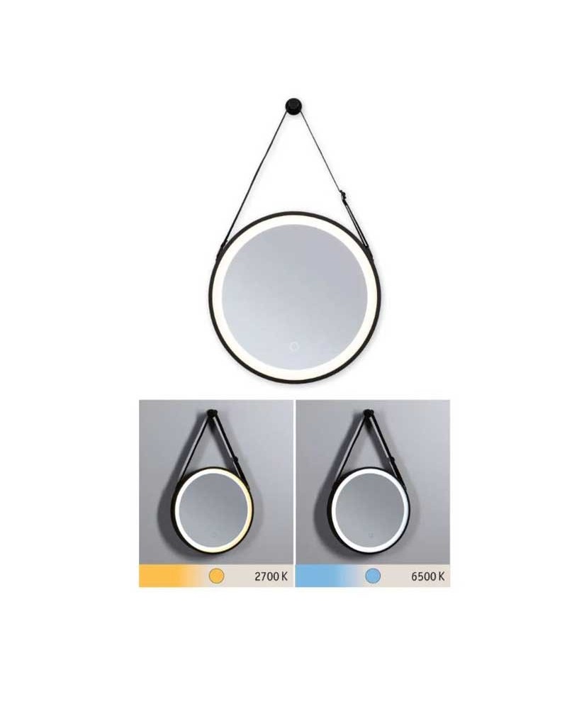 Black round LED mirror 40cm diameter Illuminated IP44 7.5W 2700K-6500K