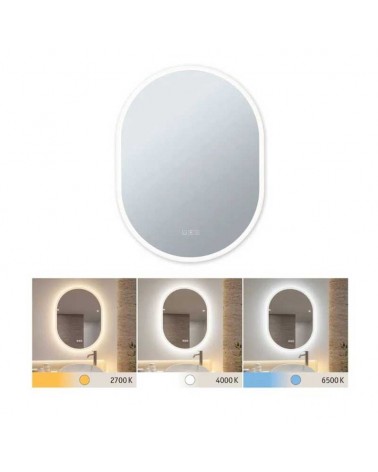 White Oval LED Mirror 80x60cm Illuminated IP44 22W CCT 2700K/4000K/6500K Dimmable