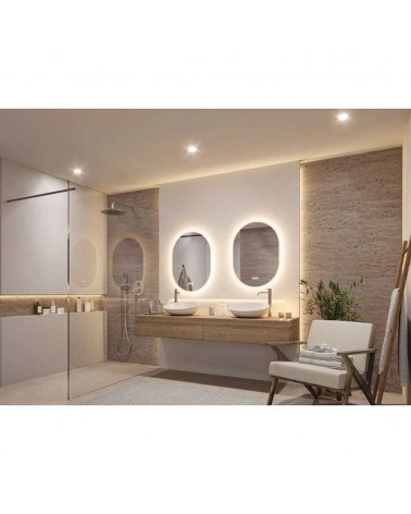 White Oval LED Mirror 80x60cm Illuminated IP44 22W CCT 2700K/4000K/6500K Dimmable