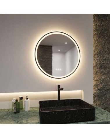 Black Round LED Mirror 59cm Illuminated IP44 11.5W CCT 2700K/4000K/6500K Dimmable