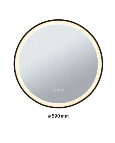 Black Round LED Mirror 59cm Illuminated IP44 11.5W CCT 2700K/4000K/6500K Dimmable