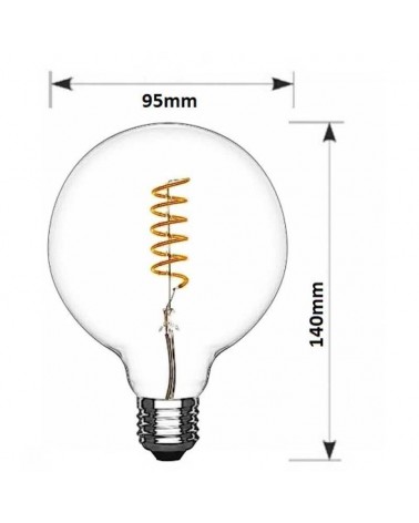 Bombilla Vintage Ámbar Globo 95mm filamentos Espiral Vertical LED E27 4W 2200K 265Lm