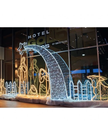 Nacimiento Navidad 3D LED con 5 figuras, cometa, vallas y portal IP65 apto para exteriores 24V