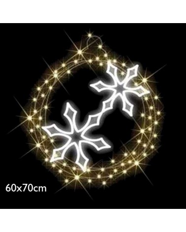 Christmas figure wreath with snowflakes warm and white light 60x70cm suitable for outdoors