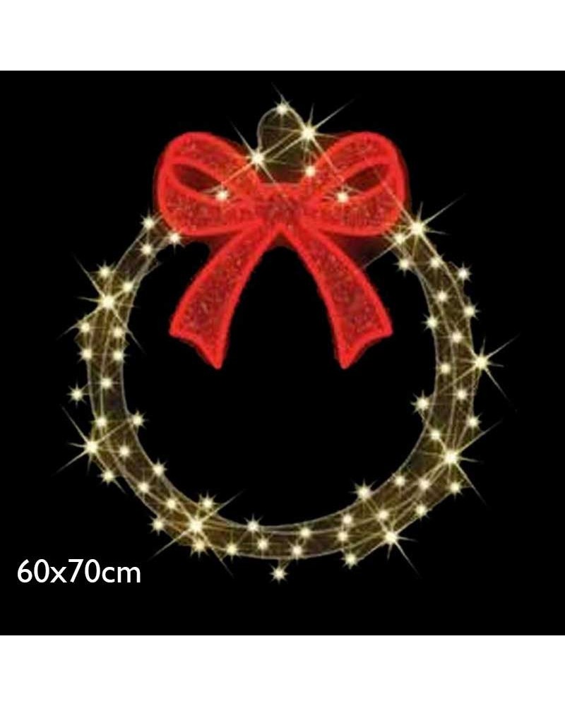 Christmas figure wreath with bow with red tapestry warm and white light 60x70cm suitable for outdoors