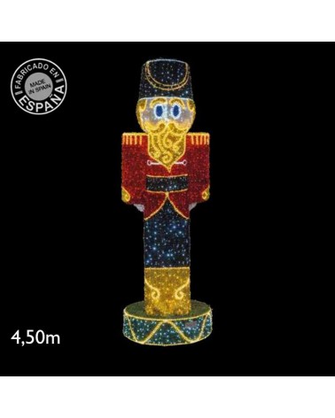 Nutcracker Christmas Figure Warm Light, White and Red 4.50 meters high with tapestry suitable for outdoor use 24V