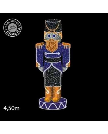 Nutcracker Christmas Figure Warm Light, White and Blue 4.50 meters high with tapestry suitable for outdoor use 24V