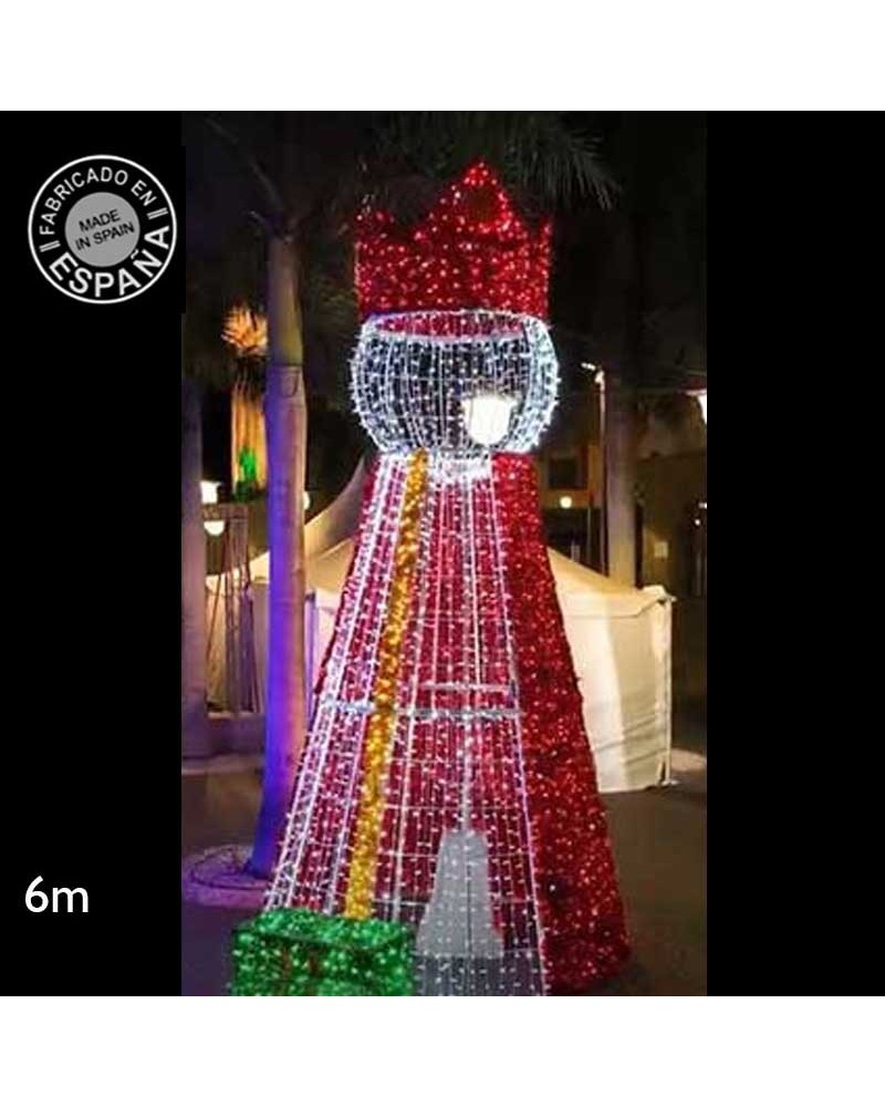 Christmas figure King Gaspar warm light, white, green and red 6 meters high with tapestry suitable for outdoor use 24V