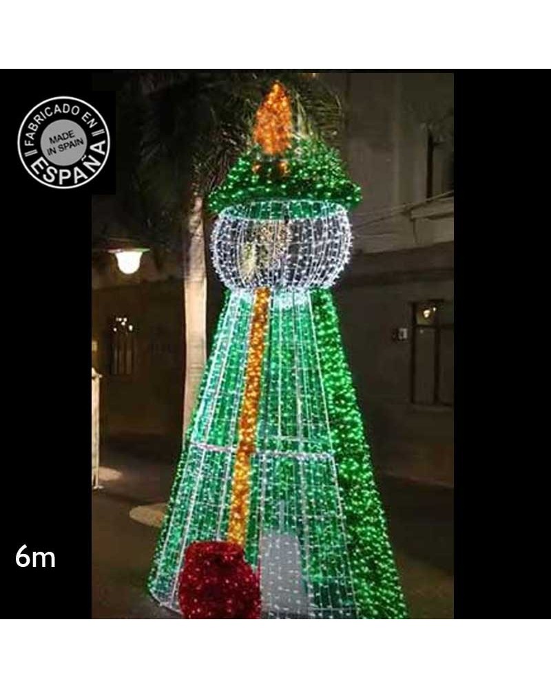 Christmas figure King Balthazar warm light, white, green and red 6 meters high with tapestry suitable for outdoor use 24V