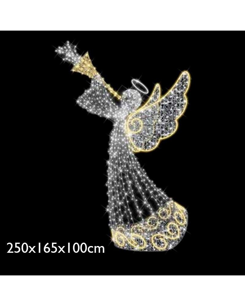 3D Angel Christmas figure with trumpet warm and white light 2.50 meters high with PVC net suitable for outdoors 24V