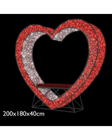 Heart selfie bench 2 meters wide LED white and red light PVC net suitable for outdoor 24V