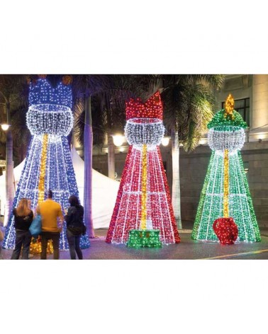 Christmas figure King Melchior warm light, white and blue 6 meters high with tapestry suitable for outdoor use 24V